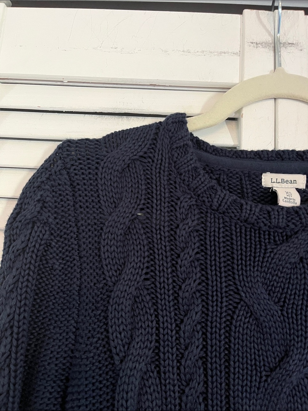 LL Bean Cotton Cable Knit Pullover Sweater Navy Blue Sz Petite XS - Picture 4 of 8